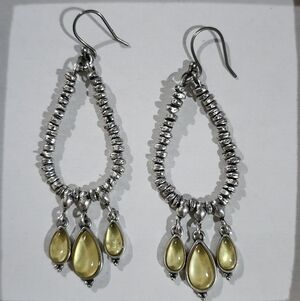 Elegant Silver and Yellow Teardrop Earrings